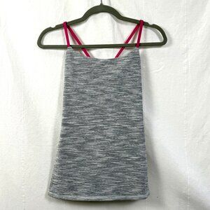 Lululemon Dancing Warrior Tank Top Womens Sz 4 Grey/Pink Space Dye Strappy Yoga